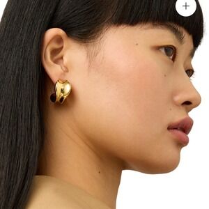 Jenny Bird Doune Designer Gold Tone Abstract Sculptural Hoop Earrings